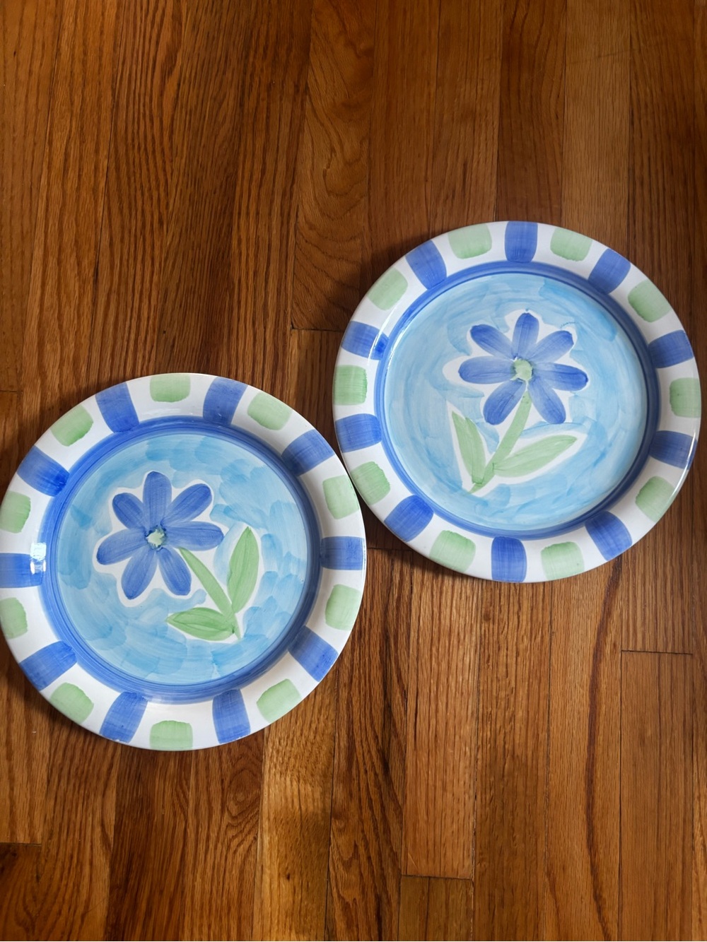 Blue Floral Stoneware Dinner Plates - Set of 2